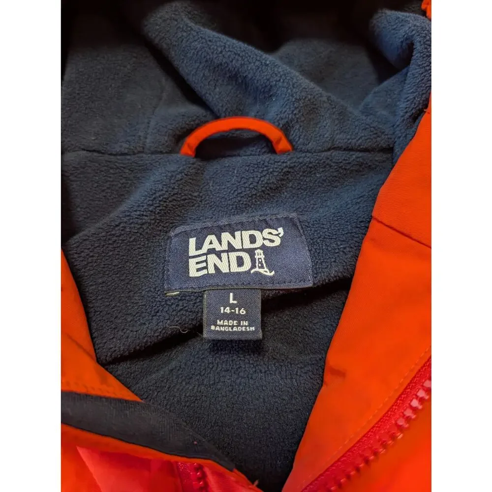 Lands' End Boys L 14-16 Orange Blue Hooded Winter Jacket Squall Parka Coat